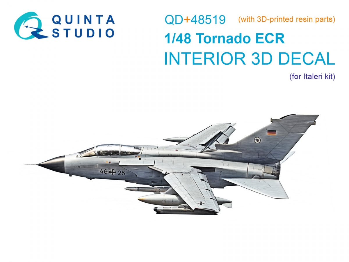 Intérieur coloré imprimé en 3D sur papier décalcomanie (Italeri) pour le Tornado ECR de Quinta Studio QD+48519 (avec pièces en résine imprimées en 3D) à l'échelle 1/48