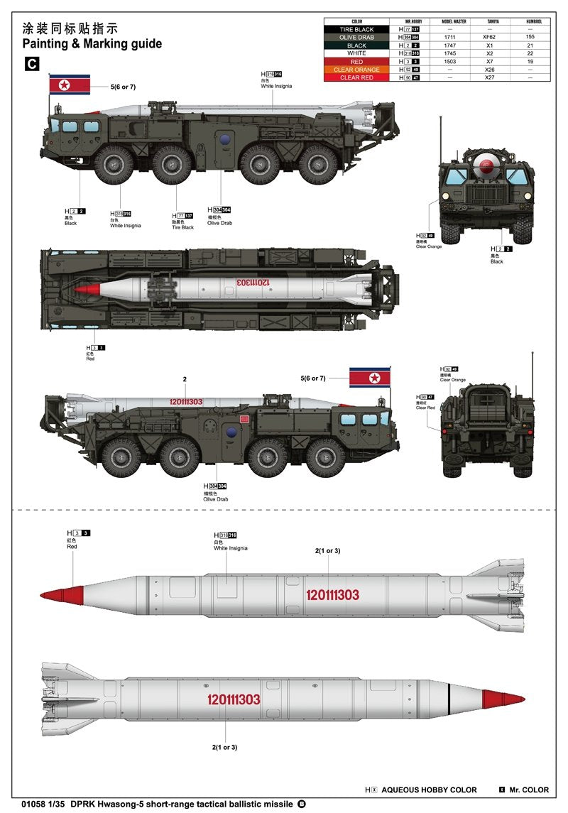 Trumpeter 01058 DPRK Hwasong 5 short-range tactical ballistic missile 1/35 – immagine 3