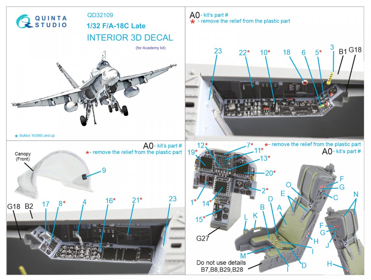Quinta Studio QD32109 F/A-18C Late 3D-Printed &amp;amp; colored Interior on decal paper (Academy) 1/32 – image 12