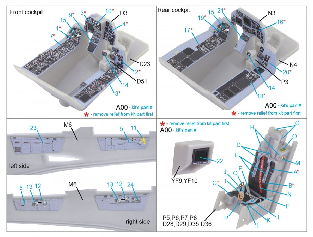 Quinta Studio QD48221 F-16B 3D-Printed &amp;amp; colored Interior on decal paper (Hasegawa) 1/48 – immagine 11