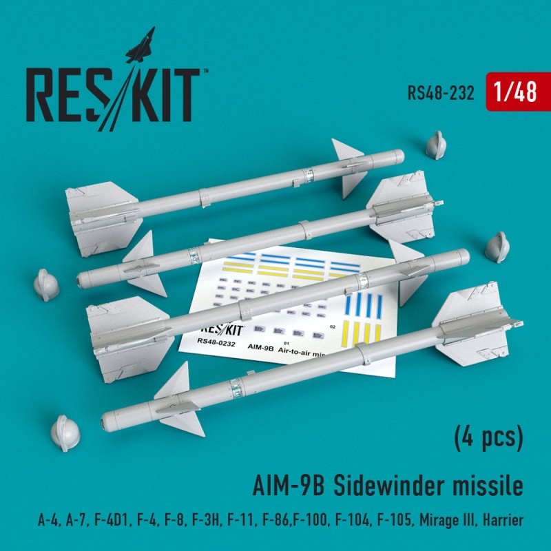 RESKIT RS48-0232 Missile AIM-9B Sidewinder (4 pièces) 1/48