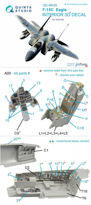 Quinta Studio QD48039 F-15C 3D-Printed &amp;amp; colored Interior on decal paper (for GWH kit) 1/48 – immagine 9