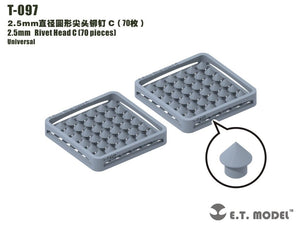 Rivets à tête C, modèle T-097 de 2,5 mm (70 pièces)