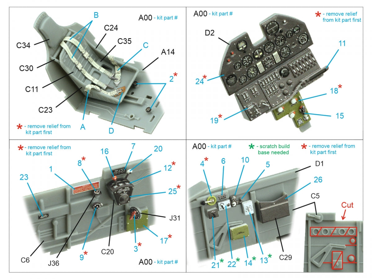 Quinta Studio QD32122 P-40E War Hawk 3D-Printed &amp;amp; coloured Interior on decal paper (Trumpeter) 1/32 – zdjęcie 2