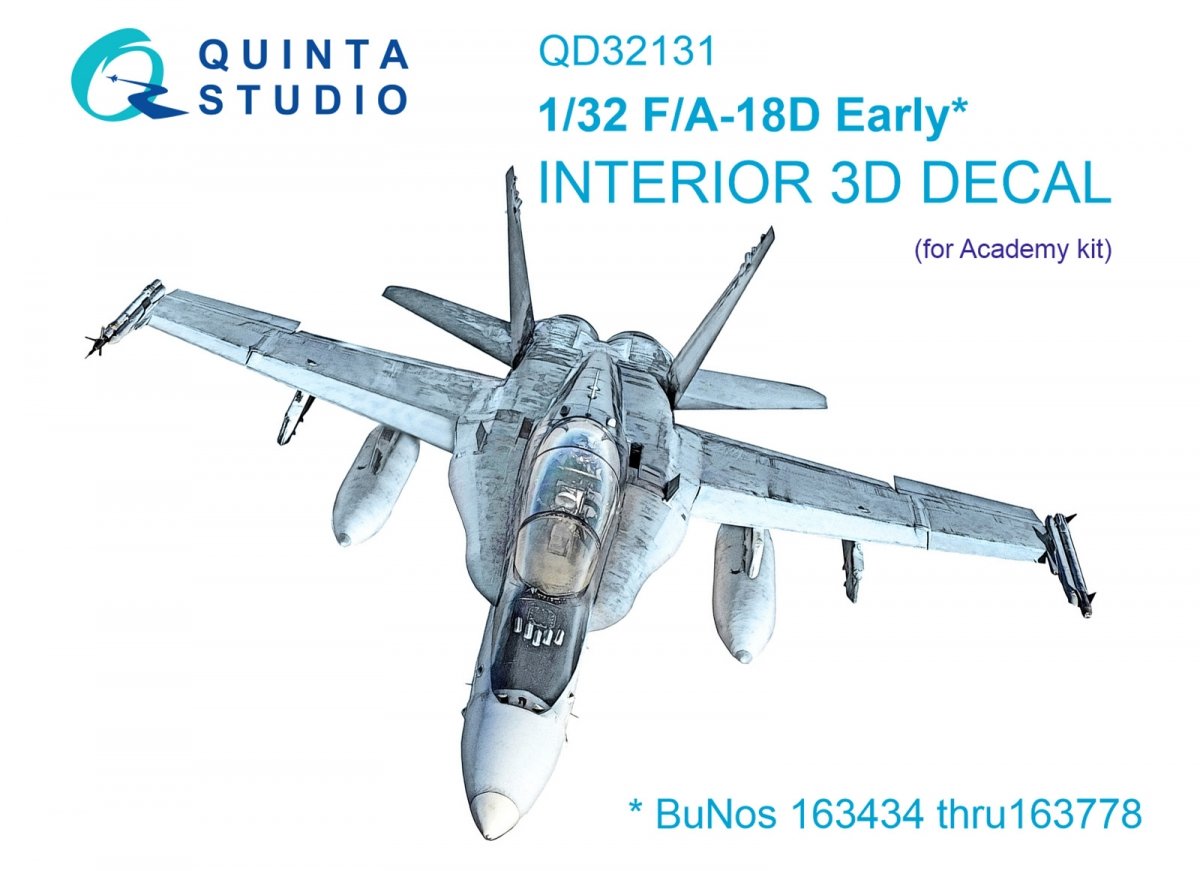 Quinta Studio QD32131 F/A-18D Early 3D-Printed &amp;amp; colored Interior on decal paper (Academy) 1/32