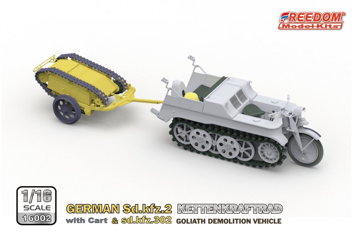 Freedom 16002 GERMAN SD.KFZ.2 KETTENKRAFTRAD &amp;amp; SD.KFZ.302 GOLIATH DEMOLITION VEHICLE 1/16 – zdjęcie 3