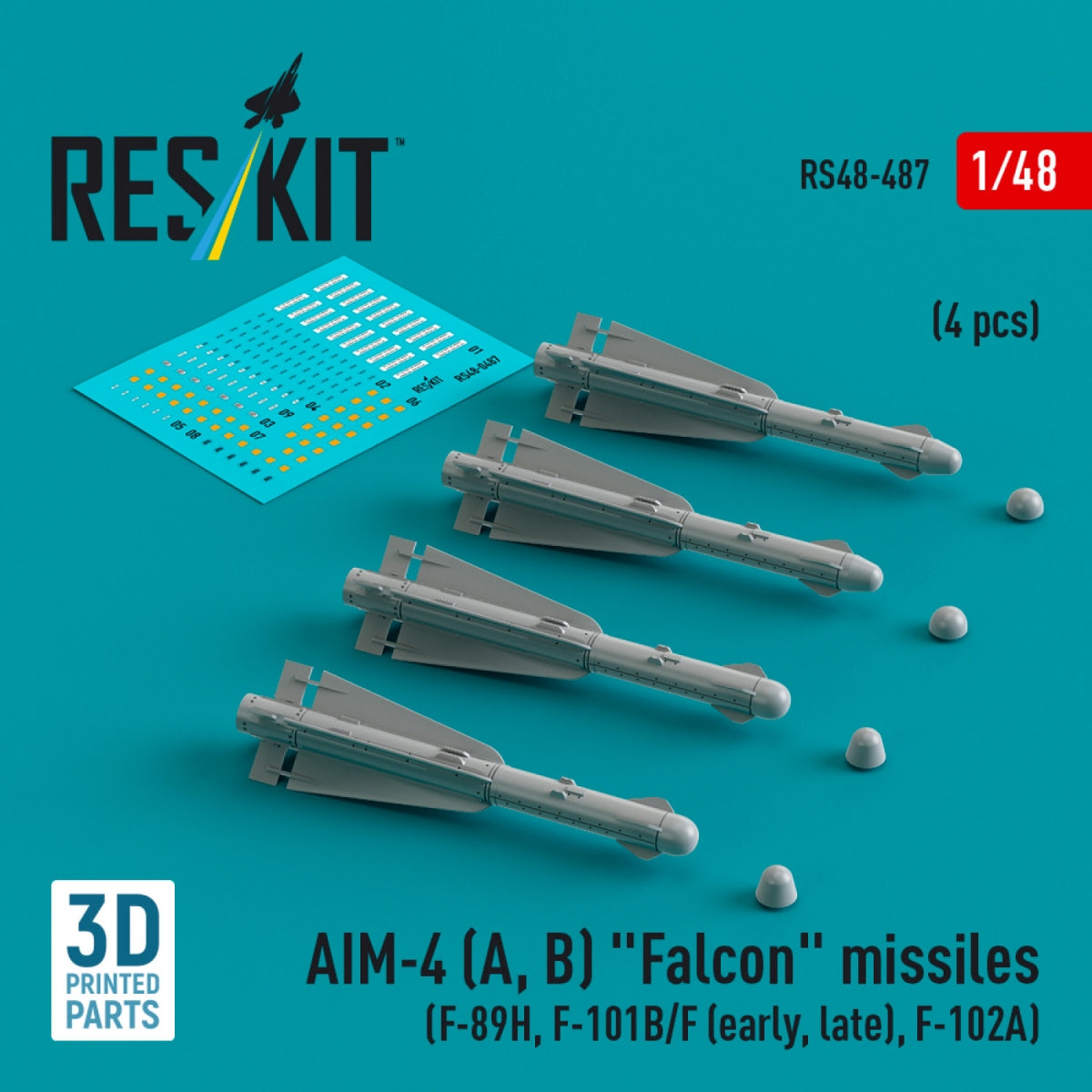 RESKIT RS48-0487 AIM-4 (A, B) &amp;quot;Falcon&amp;quot; missiles (4 pcs) (3D Printed) 1/48