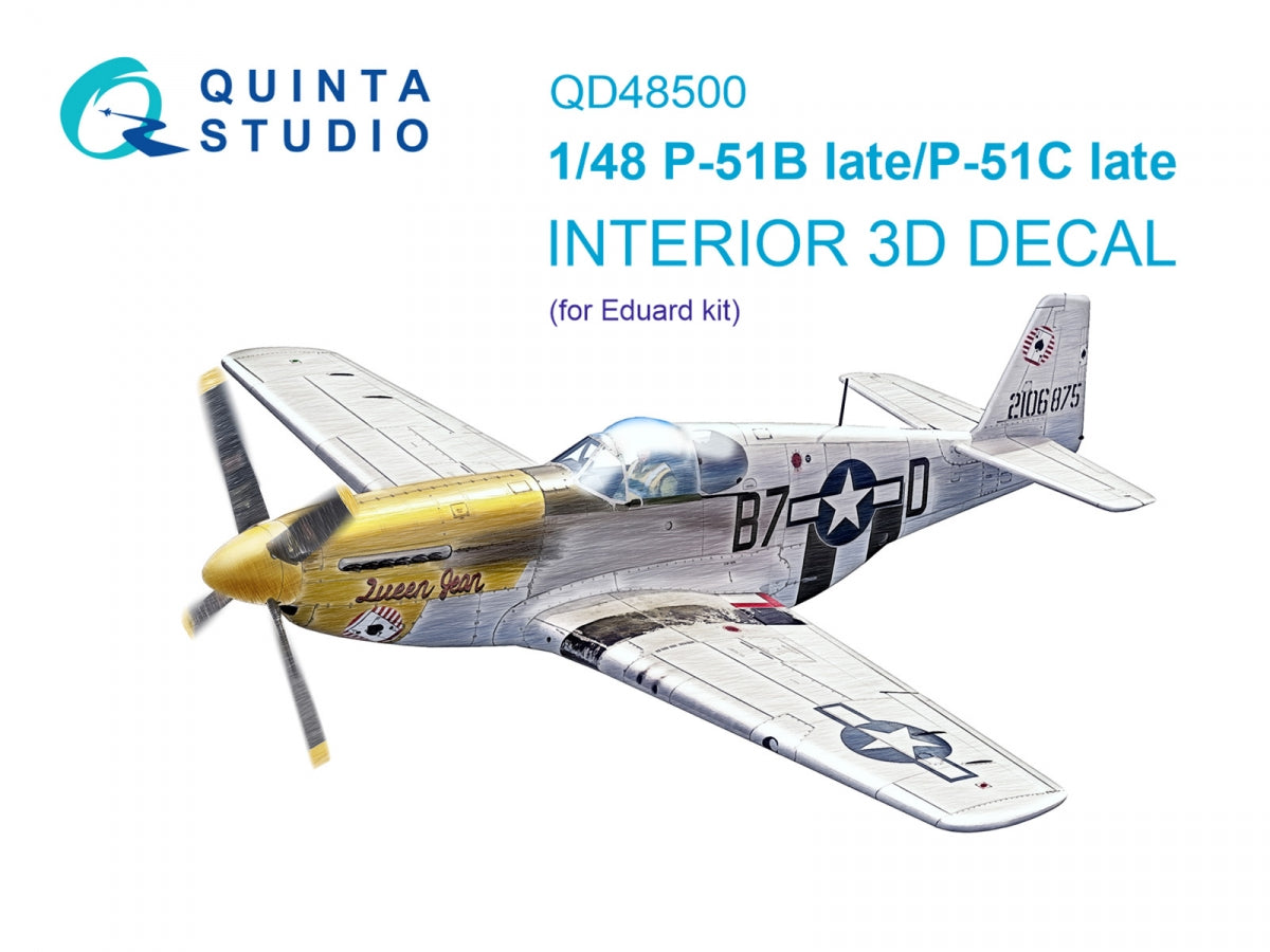 Quinta Studio QD48500 P-51B late/P-51C Late 3D-Printed colored Interior on decal paper (Eduard) 1/48