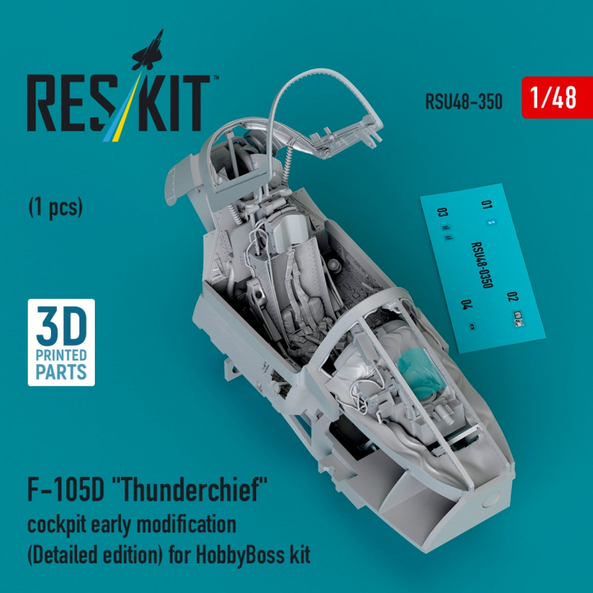 RESKIT RSU48-0350 F-105D "Thunderchief" cockpit early modification (Detailed edition) for HobbyBoss kit (3D Printed) 1/48