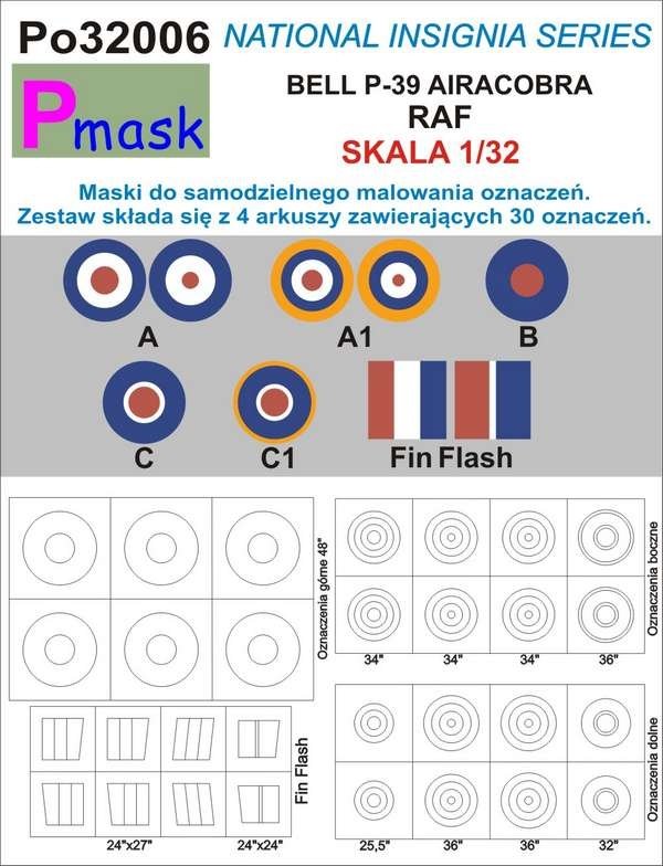 P-Mask PO32006 AIRACOBRA RAF MARKINGS PAINTING MASKS (1/32)