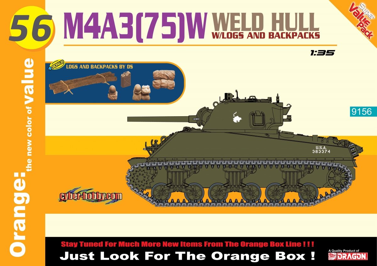 Cyber ​​Hobby 9156 M4A3(75)W Weld Hull + Logs And Backpacks 1/35