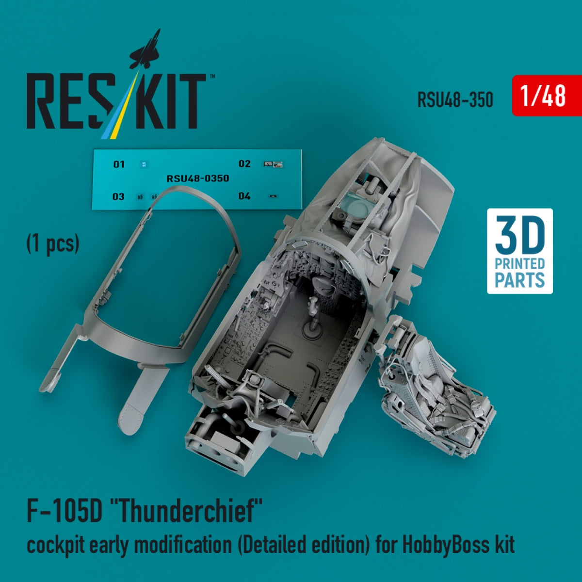 RESKIT RSU48-0350 F-105D &amp;quot;Thunderchief&amp;quot; cockpit early modification (Detailed edition) for HobbyBoss kit (3D Printed) 1/48 – image 2