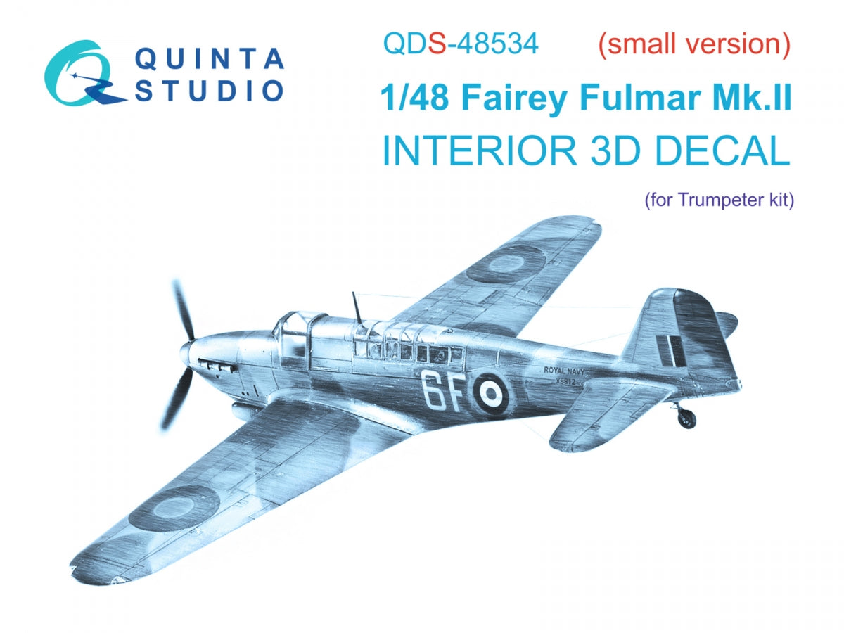 Intérieur imprimé en 3D et coloré sur papier décalcomanie Quinta Studio QDS-48534 Fairey Fulmar Mk.II (Trumpeter) (petite version) 1/48