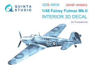 Quinta Studio QDS-48534 Fairey Fulmar Mk.II 3D-Printed &amp;amp; colored Interior on decal paper (Trumpeter) (small version) 1/48