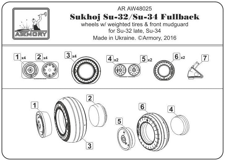 Armory Models AW48025 Sukhoj Su-32FN / Su-34 Fullback wheels w/ weighted tires 1/48 – immagine 2