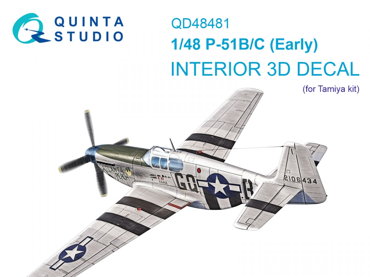 Quinta Studio QD48481 P-51B/C (Early) 3D-Printed colored Interior on decal paper (Tamiya) 1/48
