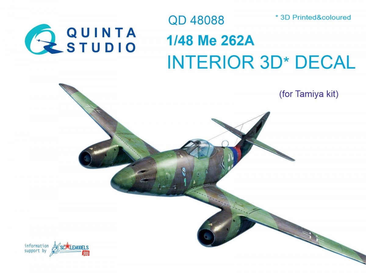 Quinta Studio QD48088 Me-262A 3D-Printed &amp; colored Interior on decal paper (for Tamiya kit) 1/48