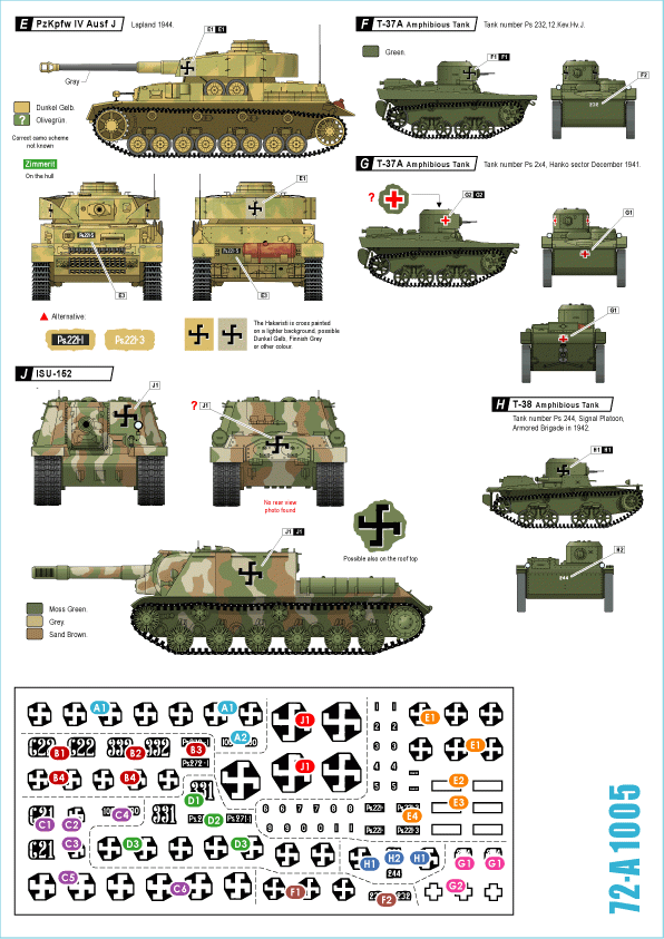 Star Decals 72-A1005 Chars finlandais de la Seconde Guerre mondiale n° 1. KV-1 m/1942, KV-1E, ISU-152, PzKpfw IV Ausf J, T-37A et T-38 1/72  – image 2