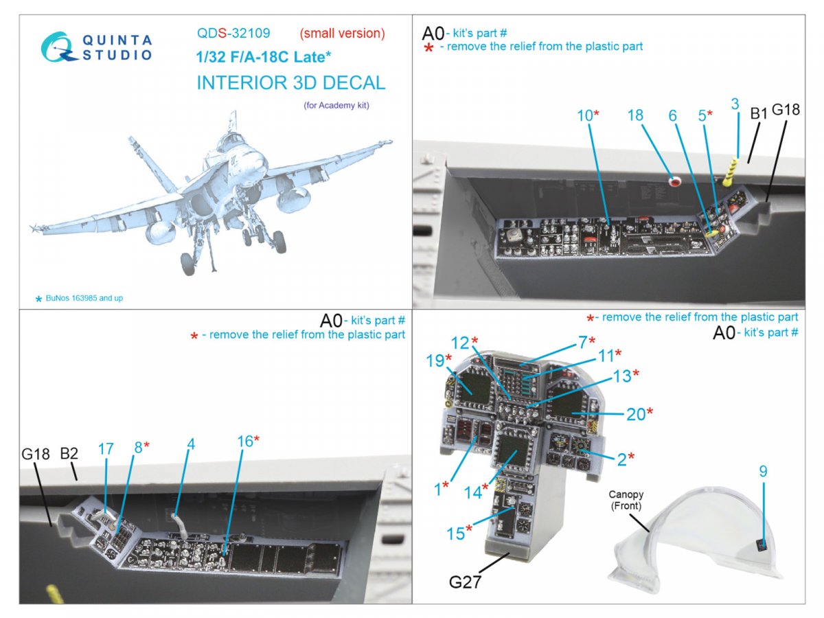 Quinta Studio QDS-32109 F/A-18C Late 3D-Printed &amp;amp; coloured Interior on decal paper (Academy) (Small version) 1/32 – zdjęcie 6