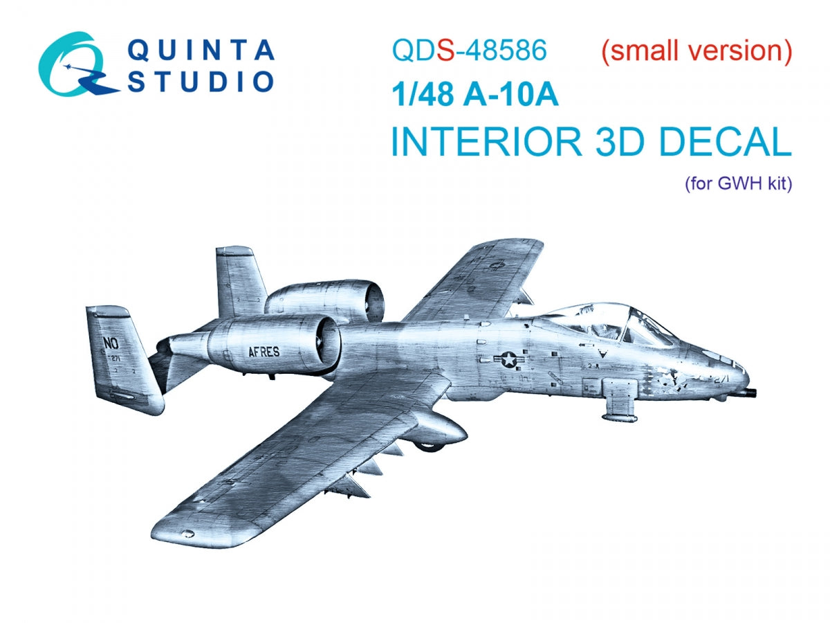 Quinta Studio QDS-48586 A-10A Warthog 3D-Printed &amp; colored Interior on decal paper (GWH) (small version) 1/48