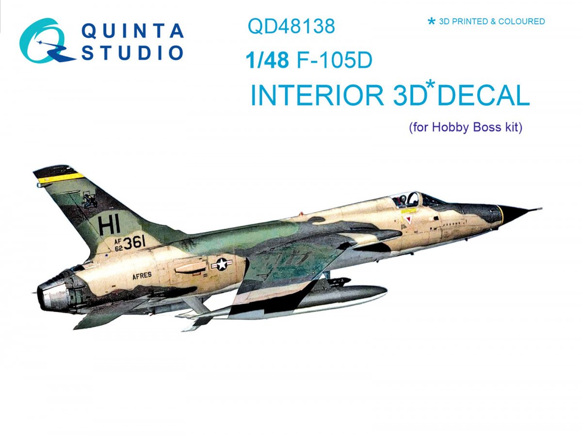 Quinta Studio QD48138 F-105D 3D-Printed &amp;amp; colored Interior on decal paper (for HobbyBoss kit) 1/48