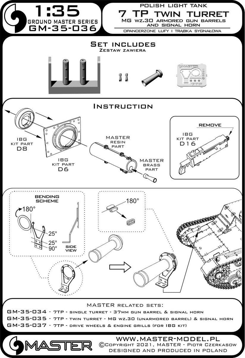 Master GM-35-036 Polish light tank 7TP - double turret - wz.30 heavy machine gun barrel (armored) and horn (for IBG set) 1/35 – image 10