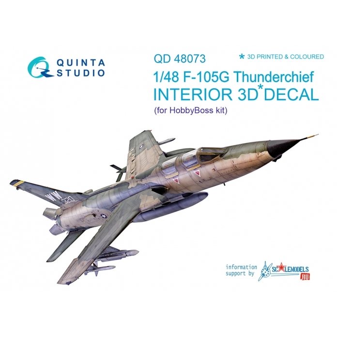 Quinta Studio QD48073 F-105G 3D-Printed &amp; colored Interior on decal paper (for HobbyBoss kit) 1/48