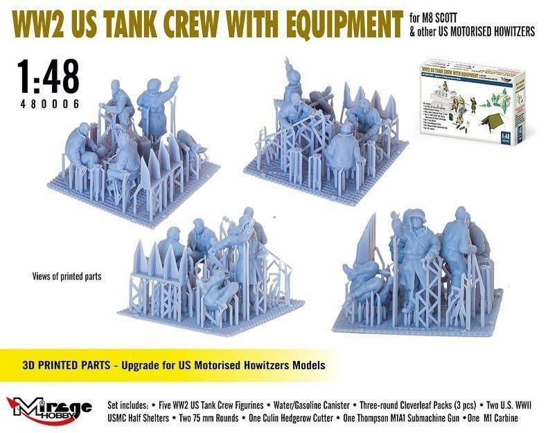 Mirage Hobby 480006 WW2 US Tank Crew With Equipment For M8 Scott And Other US Motorized Howitzers 1/48 – image 5