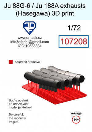 Omask 107208 Ju 88G-6 / Ju 188A exhausts (Hasegawa) 3D print 1/72 – image 2