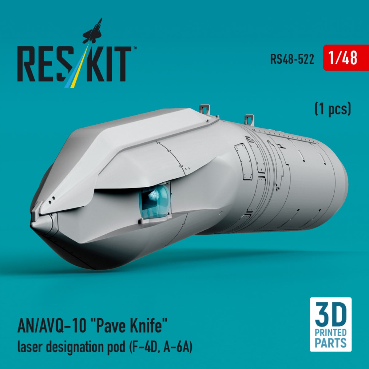 RESKIT RS48-0522 AN/AVQ-10 "Pave Knife" laser designation pod (1 pcs) (F-4D, A-6A) (3D Printed) 1/48