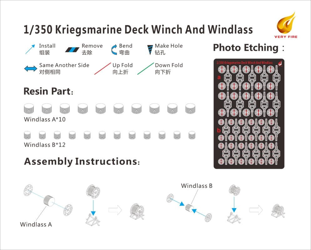 Very Fire DKM04 Kriegsmarine deck winch and windlass 2 types (22 sets) 1/350 – obrázek 2