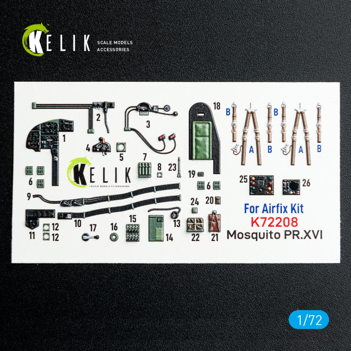 Kelik K72208 Mosquito PR.XVI - interior 3D decals for Airfix kit 1/72