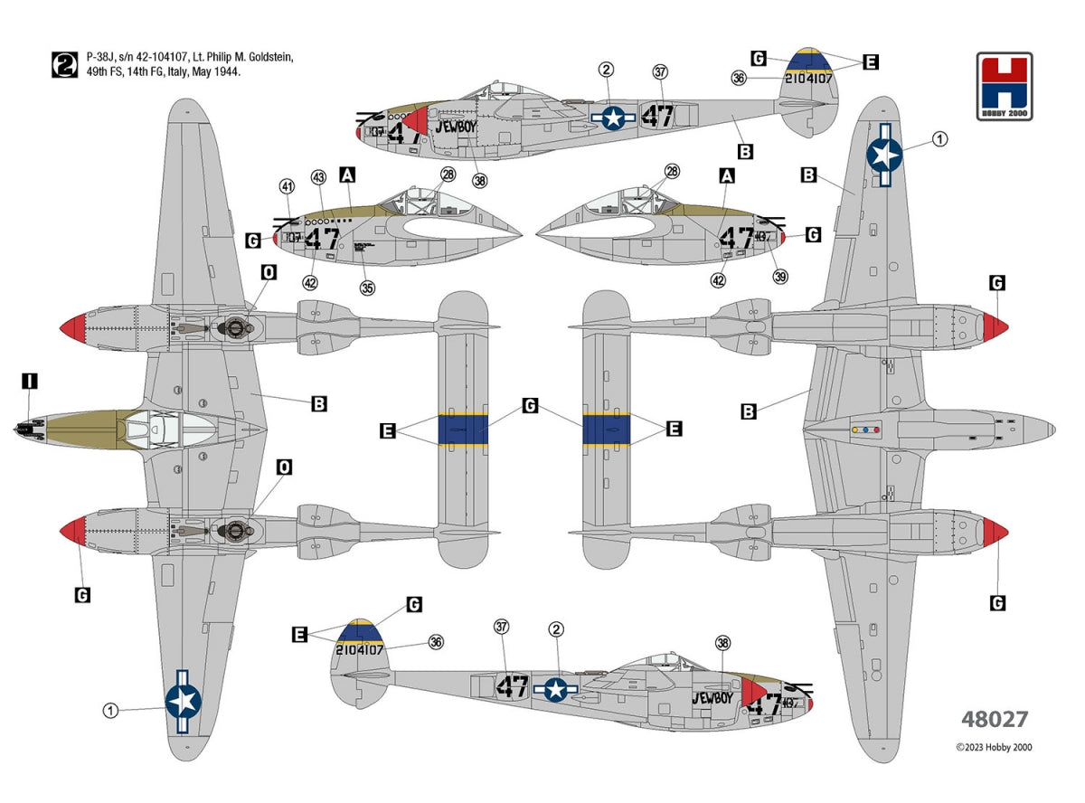 Hobby 2000 48027 P-38J Lightning ETO 1944 (ACADEMY+ CARTOGRAF + MASKS) 1/48 – Bild 3