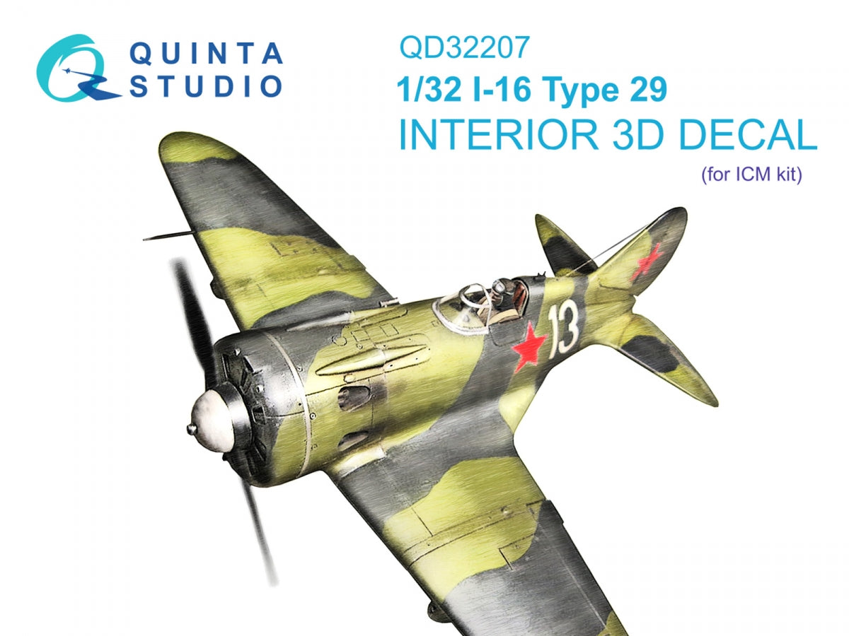 Quinta Studio QD32207 I-16 Type 29 3D-Printed colored Interior on decal paper (ICM) 1/32
