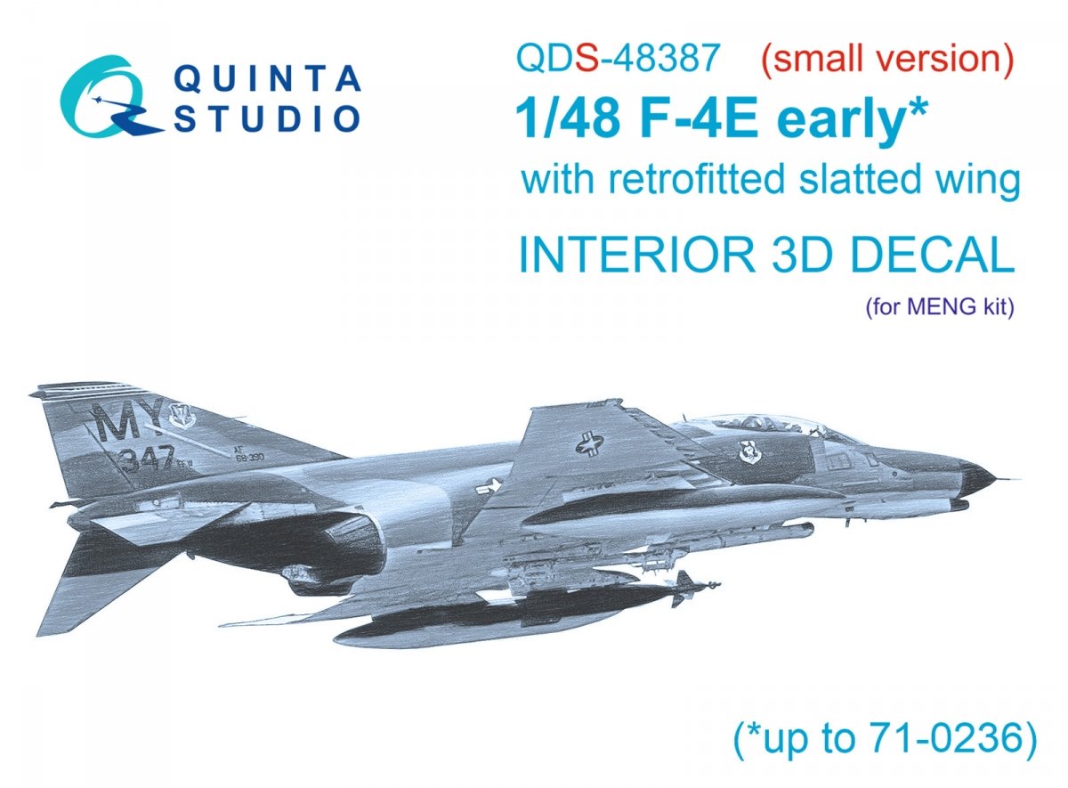 Quinta Studio QDS-48387 F-4E early with slatted wing 3D-Printed &amp;amp; colored Interior on decal paper (Meng) (Small version) 1/48