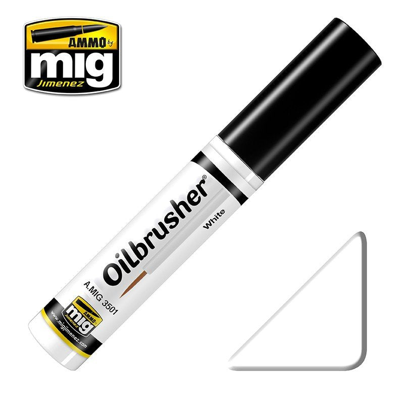 AMMO of Mig Jimenez 3501 Oilbrusher WHITE - oil paint with a brush
