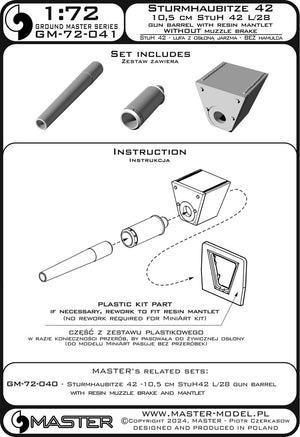 Master GM-72-041 Sturmhaubitze 42 - 10.5 cm StuH 42 L/28 - gun barrel with resin mantlet (straight barrel version without muzzle brake) 1/72 – Bild 5