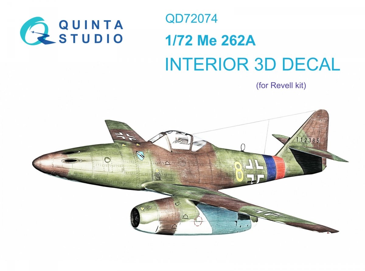 Quinta Studio QD72074 Me-262A 3D-Printed &amp; colored Interior on decal paper (Revell) 1/72