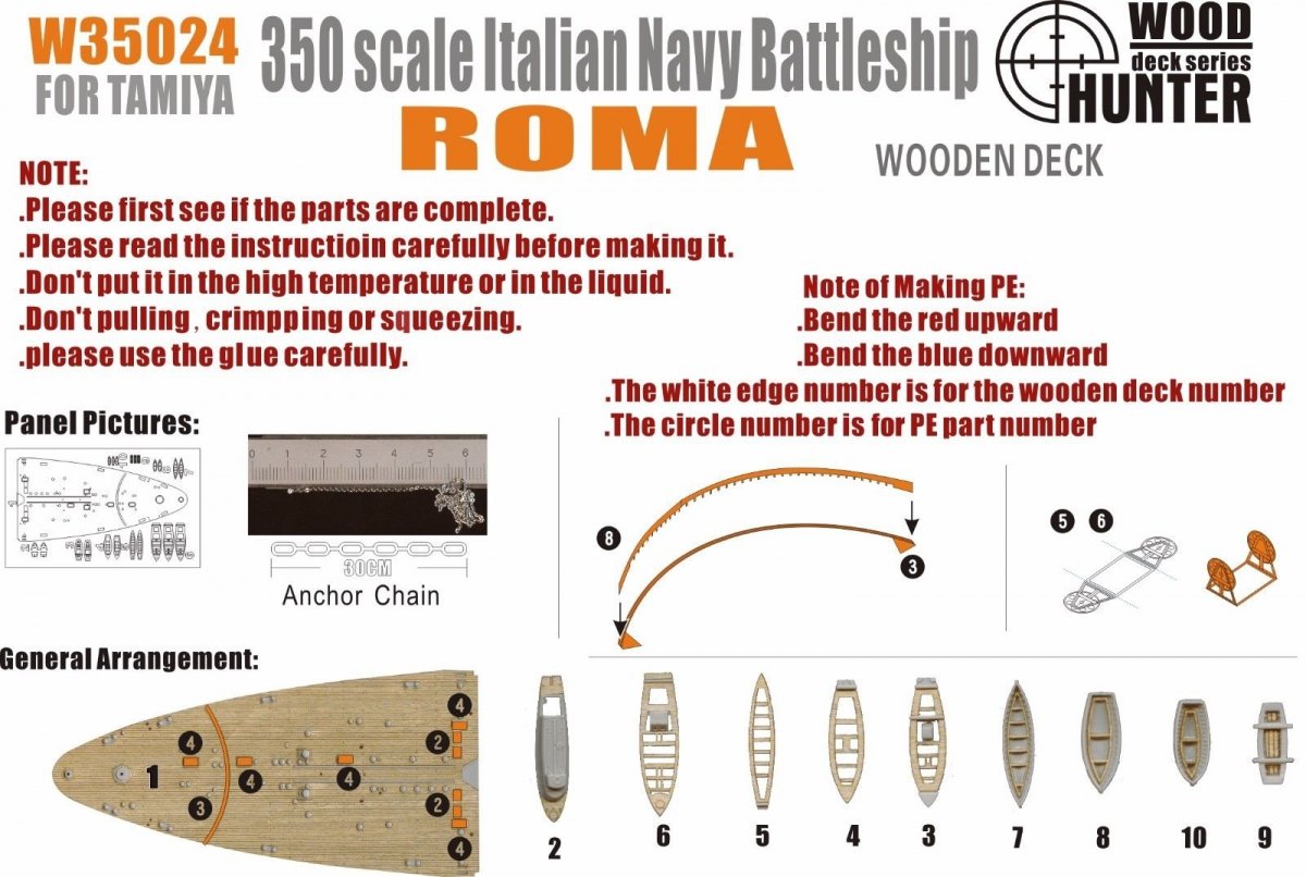 Wood Hunter W35024 Wood deck Italian Roma for Trumpeter 1/350