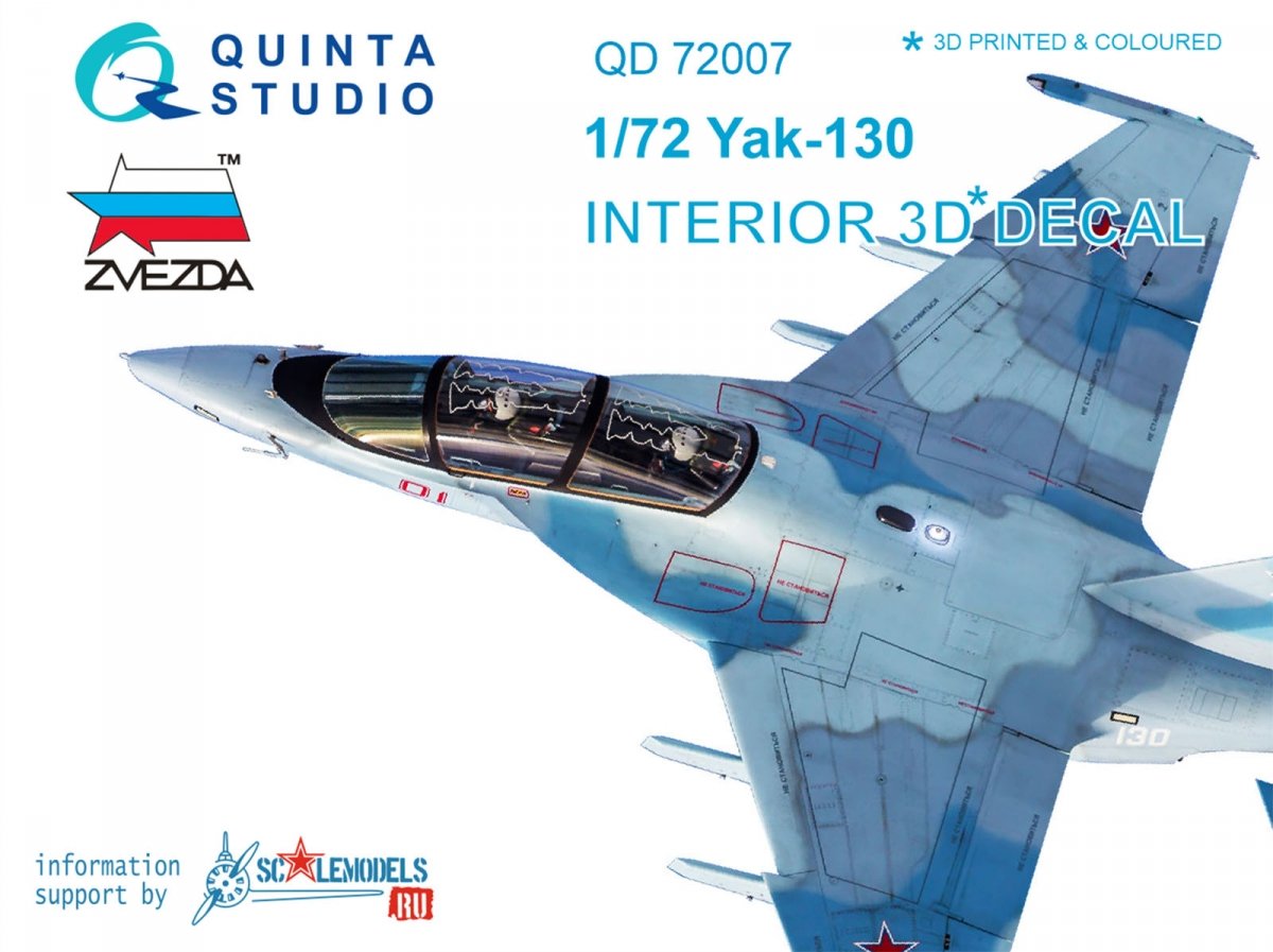 Quinta Studio QD72007 Yak-130 3D-Printed &amp;amp; colored Interior on decal paper (for Zvezda kit) 1/72