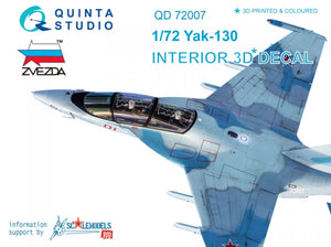 Quinta Studio QD72007 Yak-130 3D-Printed &amp;amp; colored Interior on decal paper (for Zvezda kit) 1/72