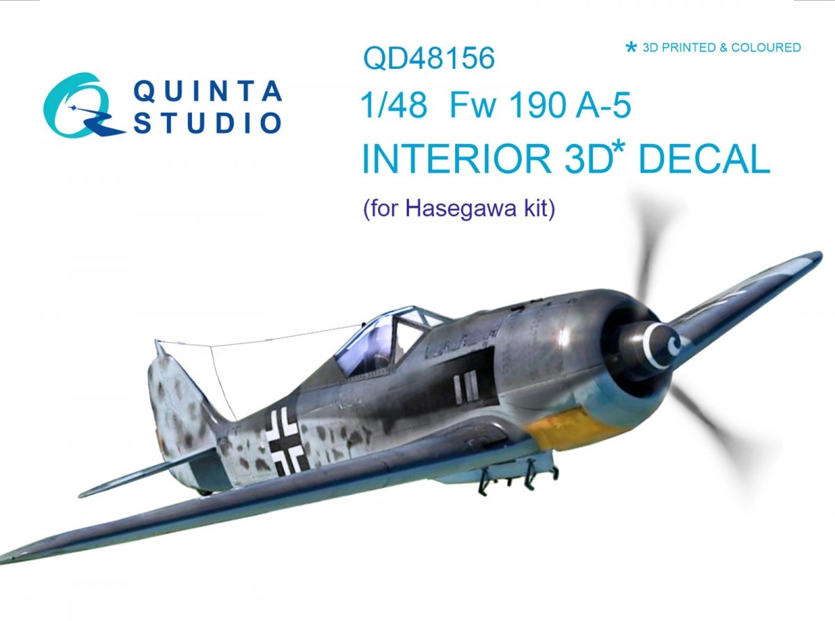 Quinta Studio QD48156 FW 190A-5 3D-Printed &amp; colored Interior on decal paper (for Hasegawa kit) 1/48