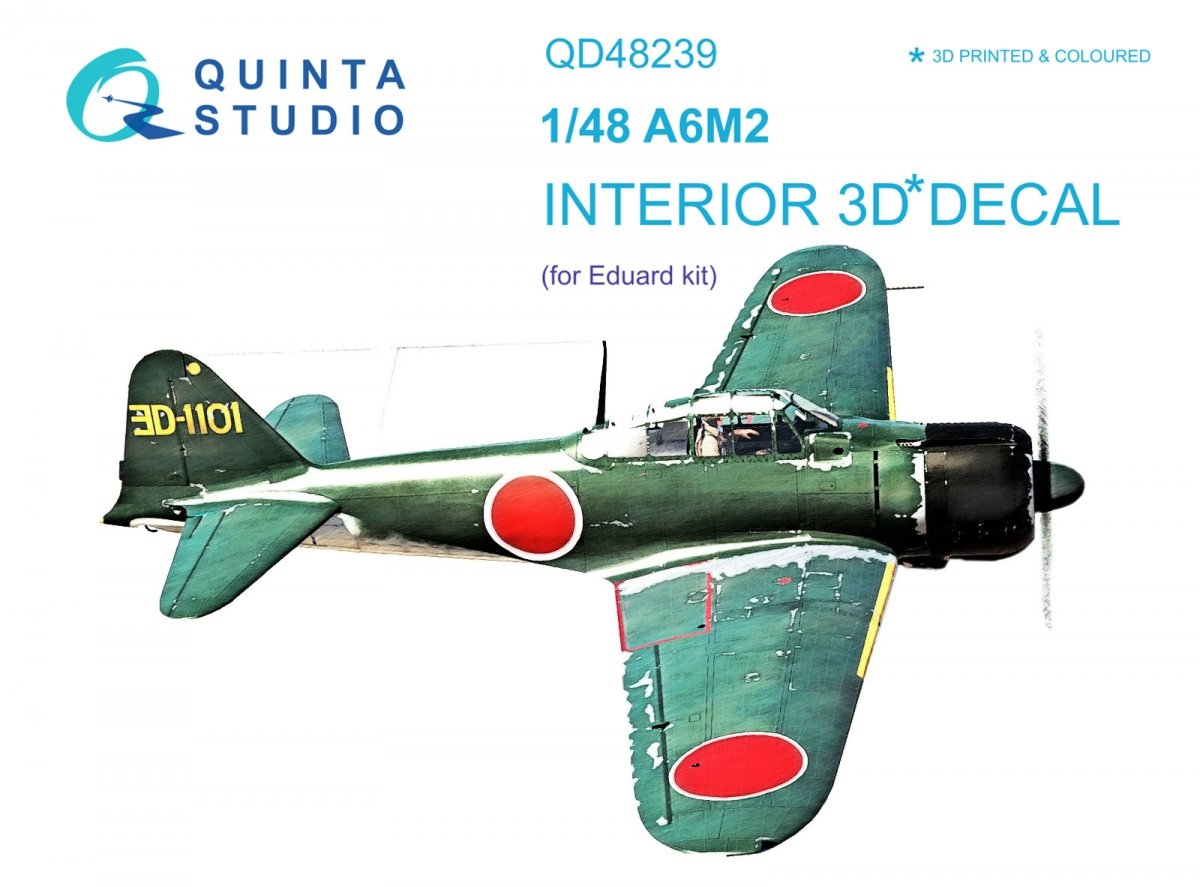 Quinta Studio QD48239 A6M2 Zero 3D-Printed &amp; colored Interior on decal paper (Eduard) 1/48