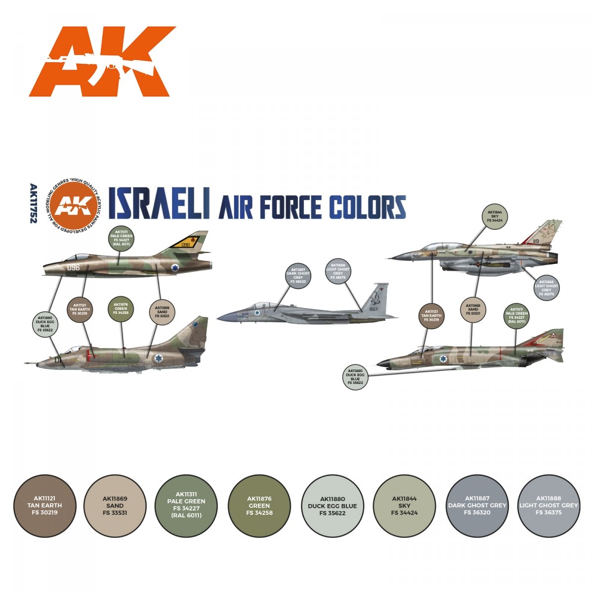 AK Interactive AK11752 ISRAELI AIR FORCE COLORS 8x17 ml – obrázek 2