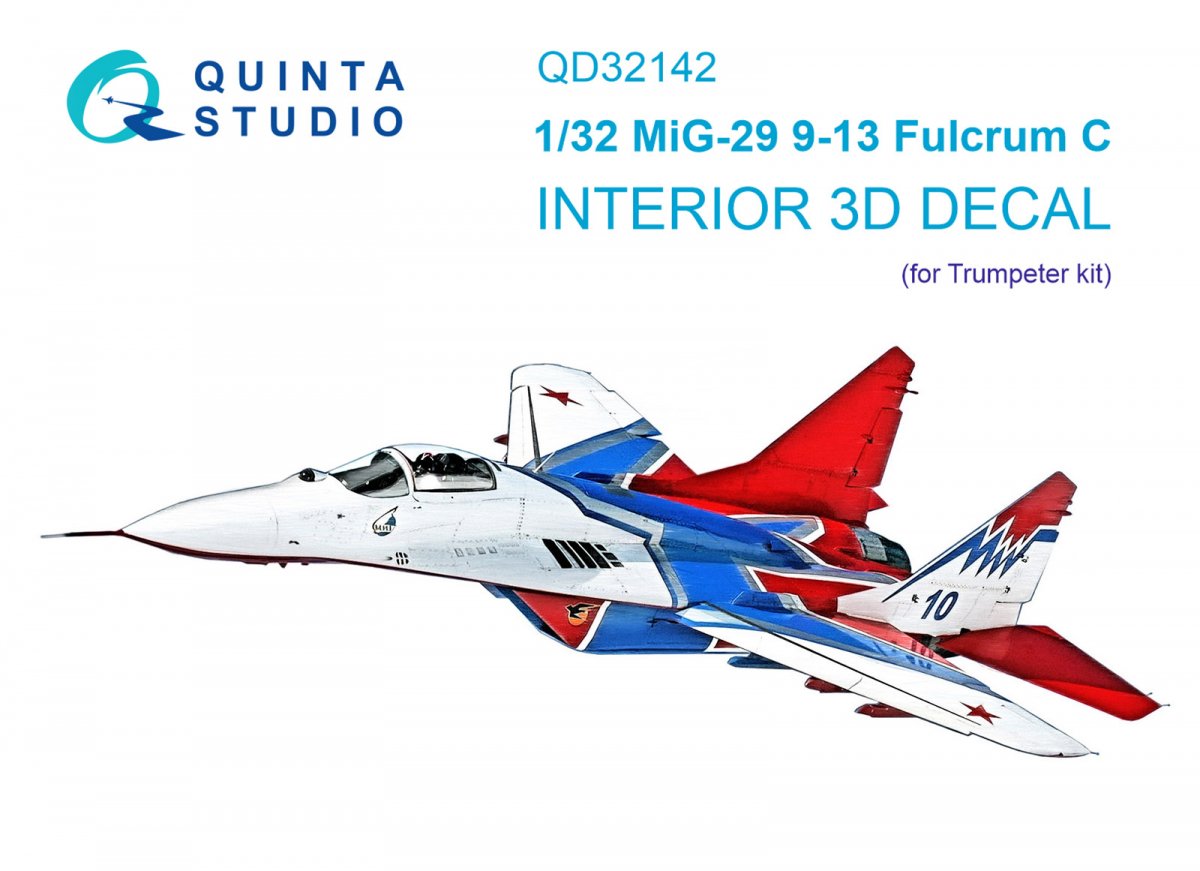 Quinta Studio QD32142 MiG-29 9-13 Fulcrum C 3D-Printed &amp; colored Interior on decal paper (Trumpeter) 1/32