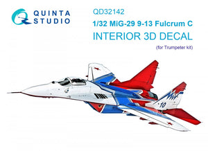 Quinta Studio QD32142 MiG-29 9-13 Fulcrum C 3D-Printed &amp;amp; colored Interior on decal paper (Trumpeter) 1/32