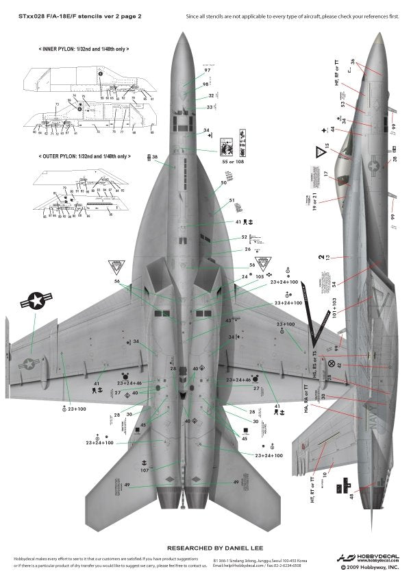 HobbyDecal ST48028V2 F/A-18E/F Stencils ver 2 1/48 – image 3