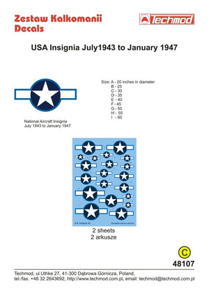 Techmod 48107 USA Insignia July 1943 to January 1947 1/48 – image 2