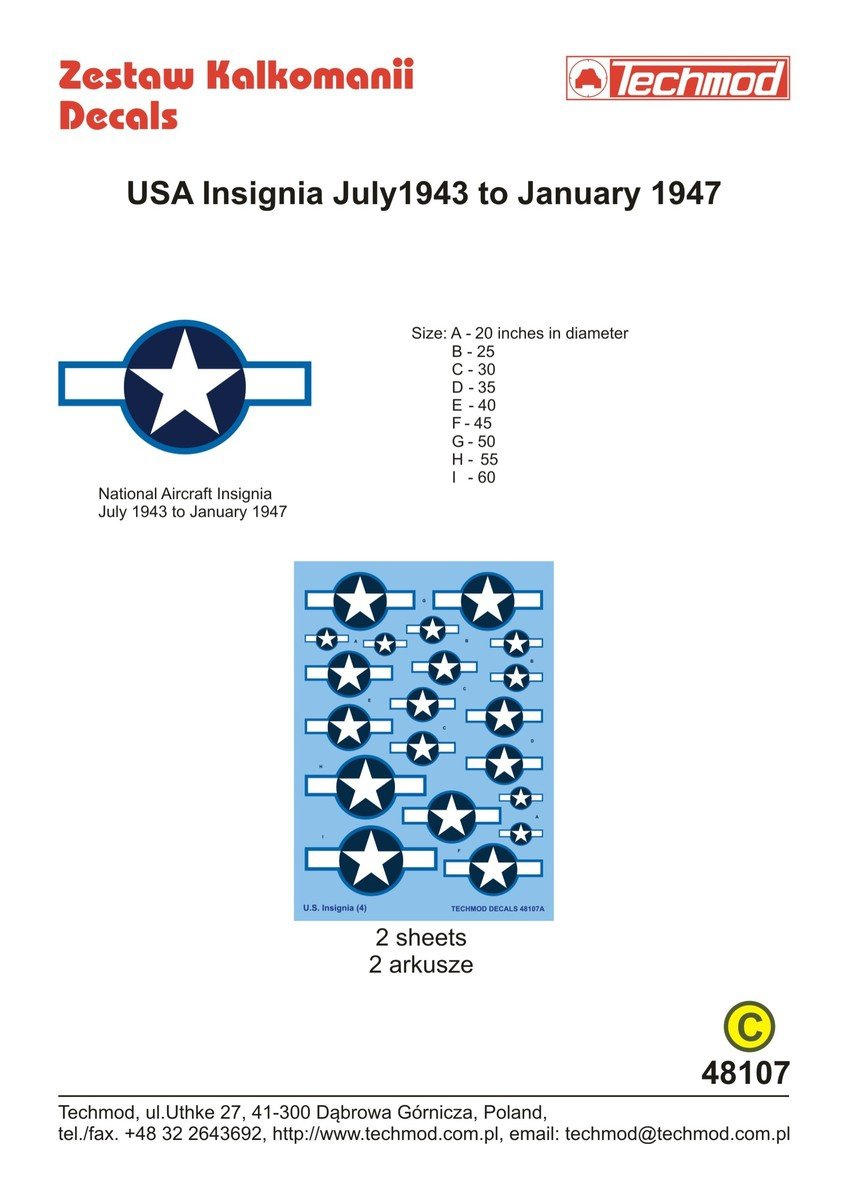 Techmod 48107 USA Insignia July 1943 to January 1947 1/48 – image 2