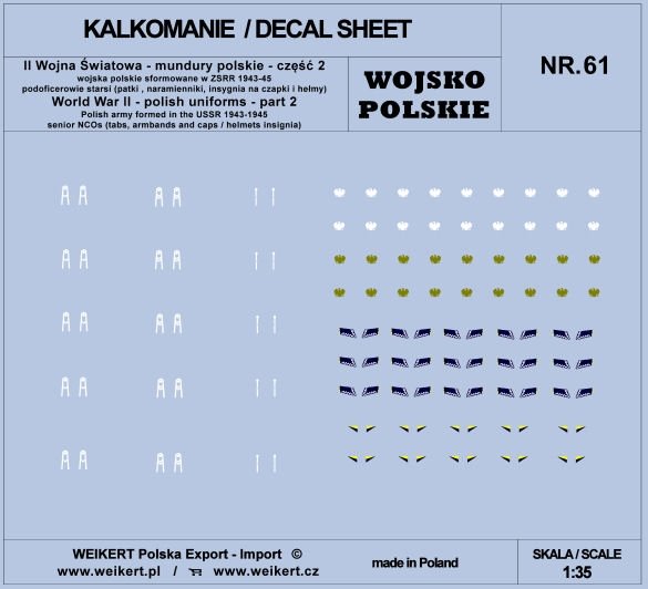 Weikert Decals DEC261 Polish uniforms - tabs, shoulder boards, insignia for caps and helmets - part 2 - vol.61 1/35